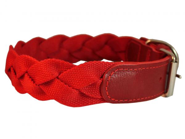 Cotton Web Leather Combo Braided Dog Collar