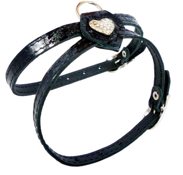 Rhinestones Luxury Black Leather Dog Harness