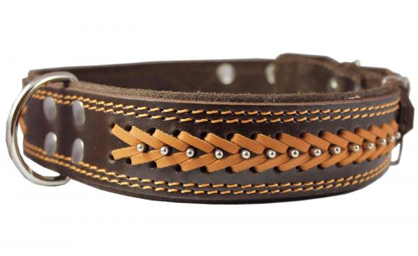 Leather Braided Studded Dog Collar XL